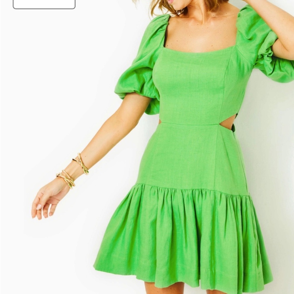 Lilly Pulitzer Sz 00 Lime Green Square Neck Mini Dress • NEW! - Picture 3 of 9